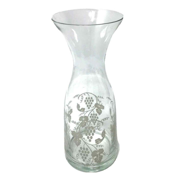 Vintage Glass Decanter Grape Vine Stencil Design Wine Juice Water Serveware - Picture 1 of 5